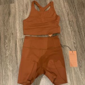 FLOAT Milo Sports Bra and Run Shorts in Mahogany